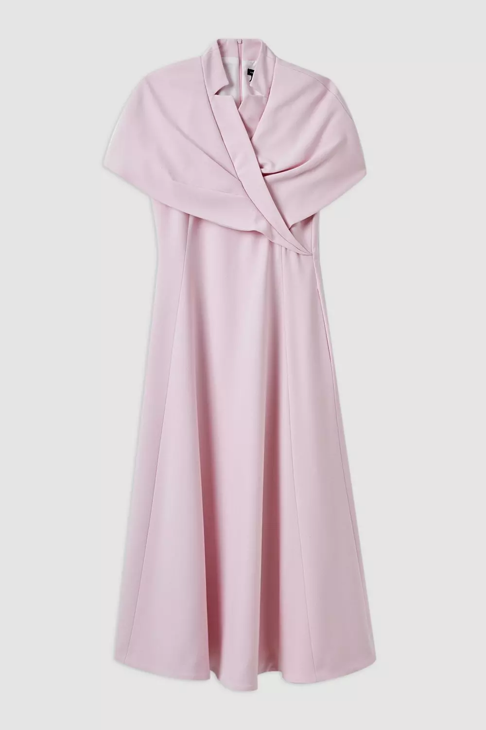 Structured Crepe Cape Detail Full Skirted Tailored Midi