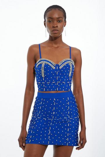 Figure Form Bandage Embellished Knit Mini Skirt cobalt