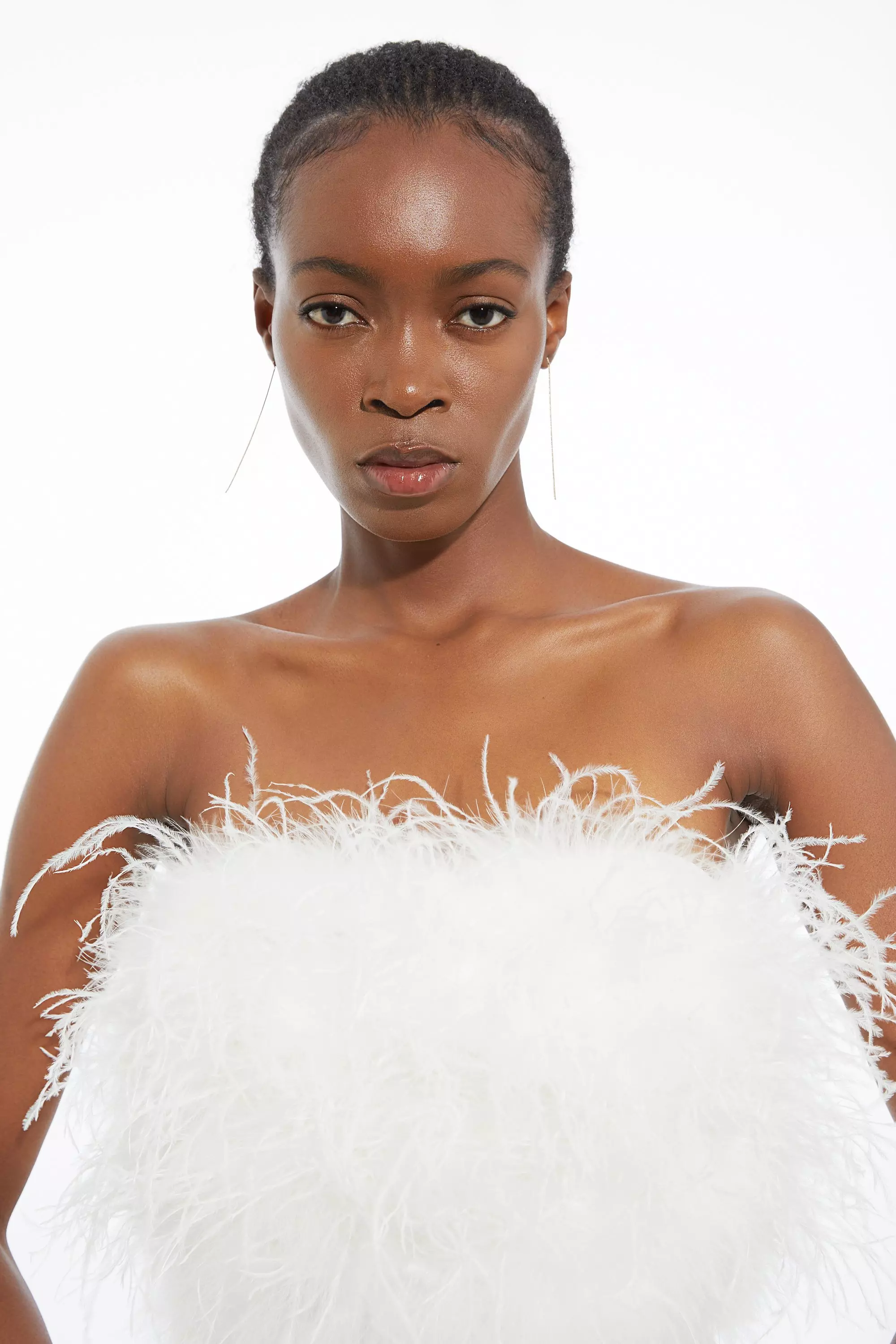 Figure Form Bandage Feather Detail Bandeau Knit Midi Dress