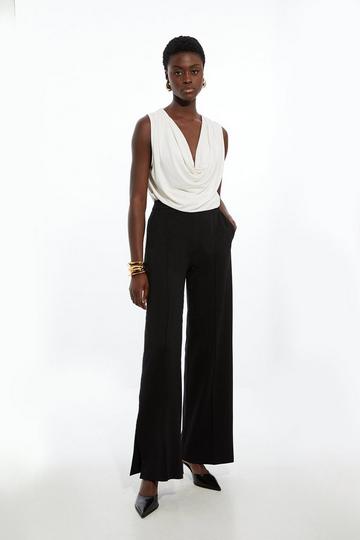 Black Tailored Ponte Wide Leg Trousers