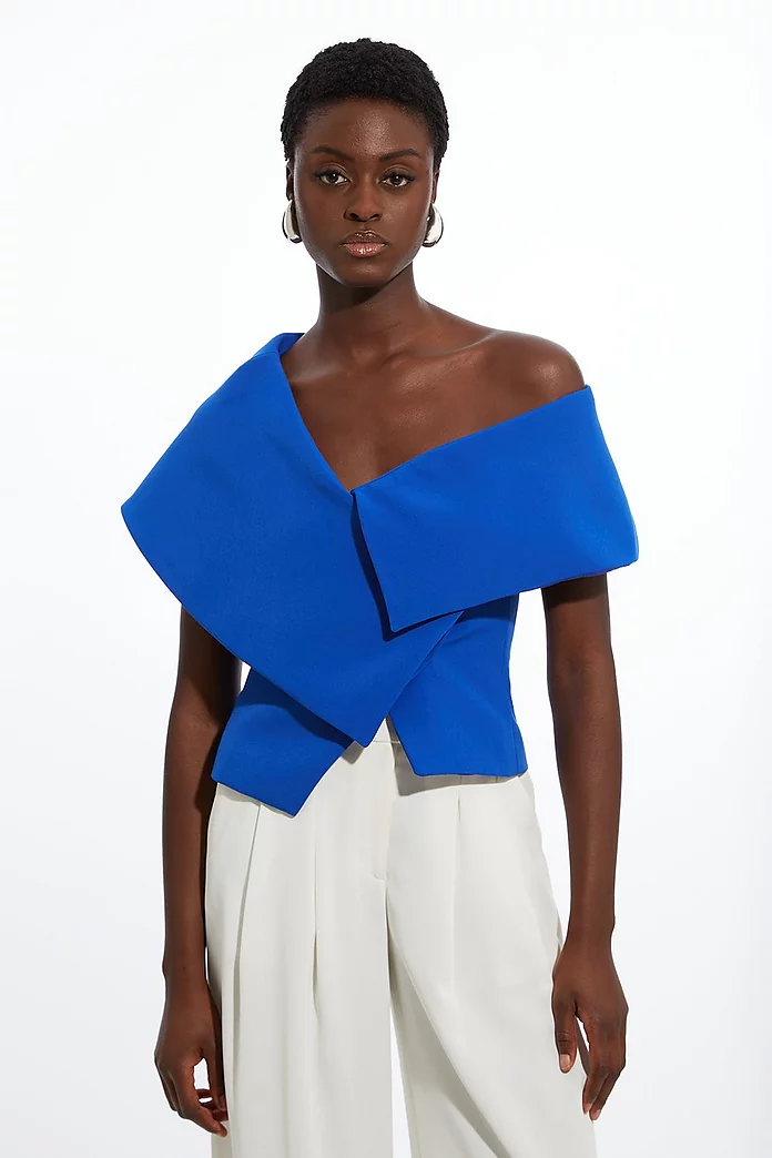 Stretch Crepe Asymmetric Collar Tailored Top | Karen Millen Stretch Crepe Asymmetric Collar Tailored Top | Karen Millen