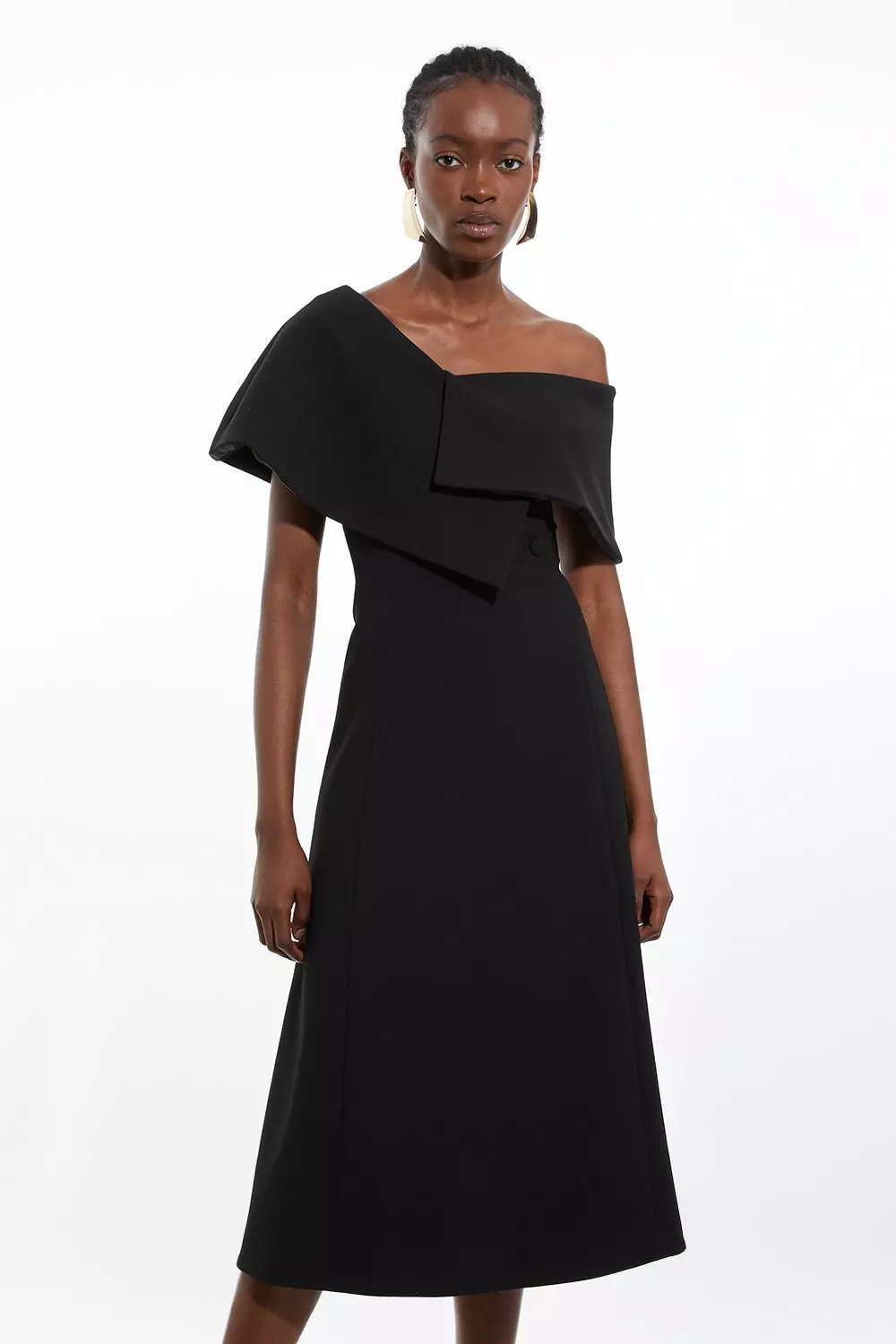 Compact Stretch Asymmetric Collar Tailored Full Skirt Maxi Dress Karen Millen