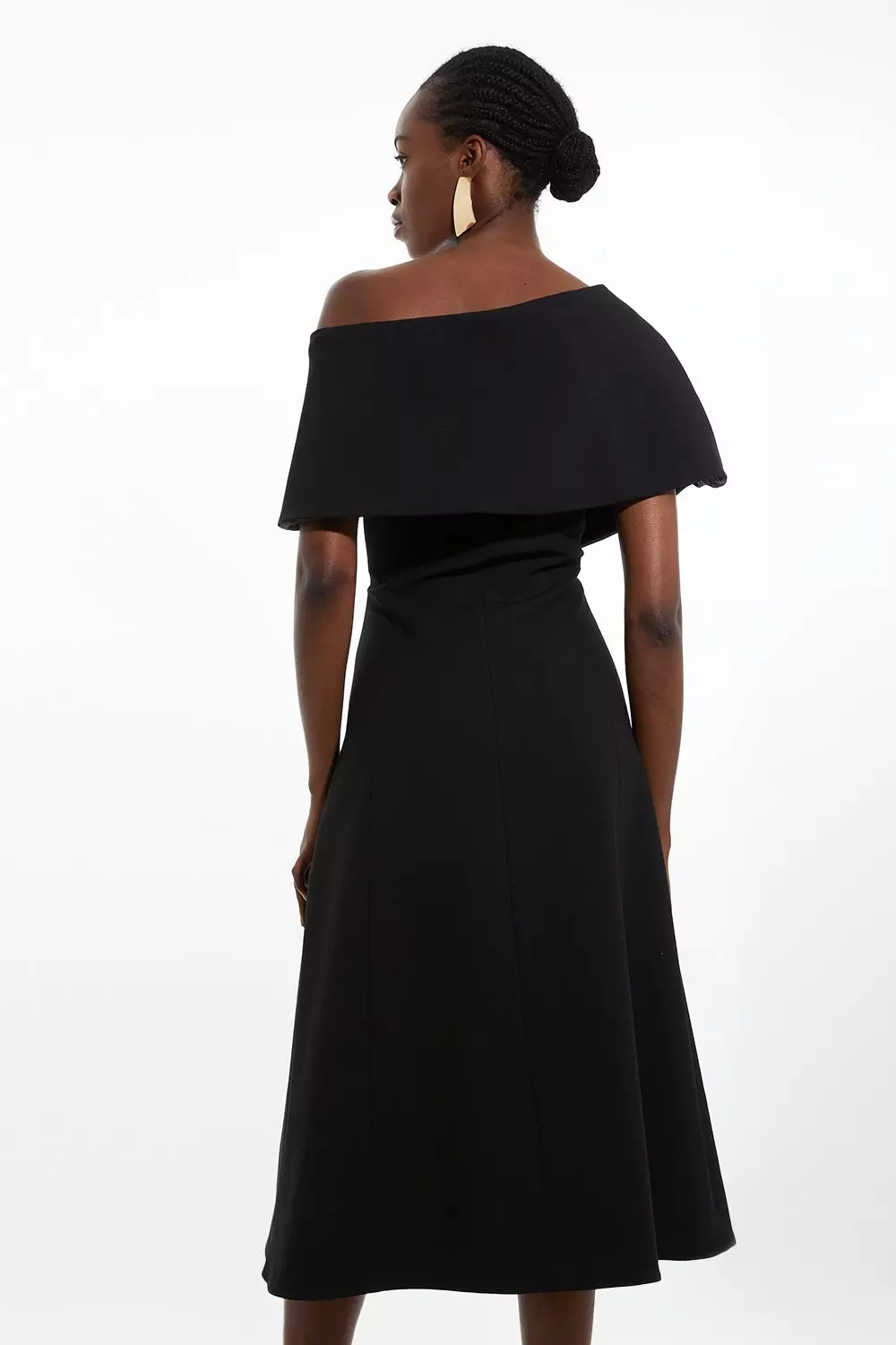 Compact Stretch Asymmetric Collar Tailored Full Skirt Maxi