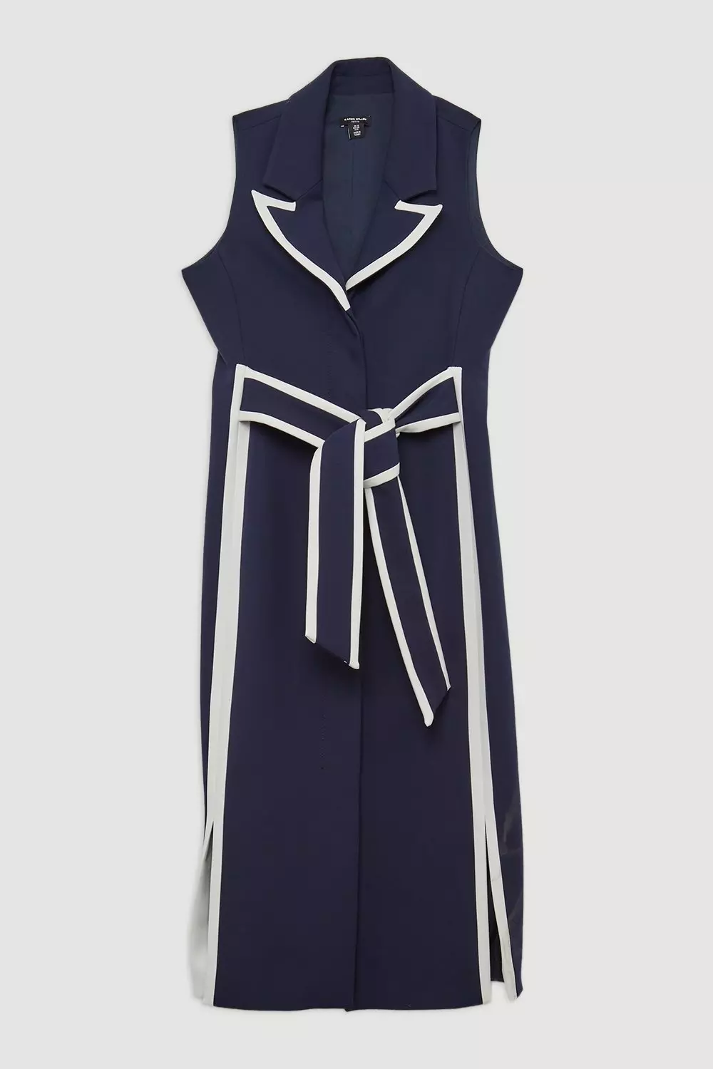 Navy Petite Compact Stretch Contrast Tipped Belted Pencil Maxi Dress alternative image