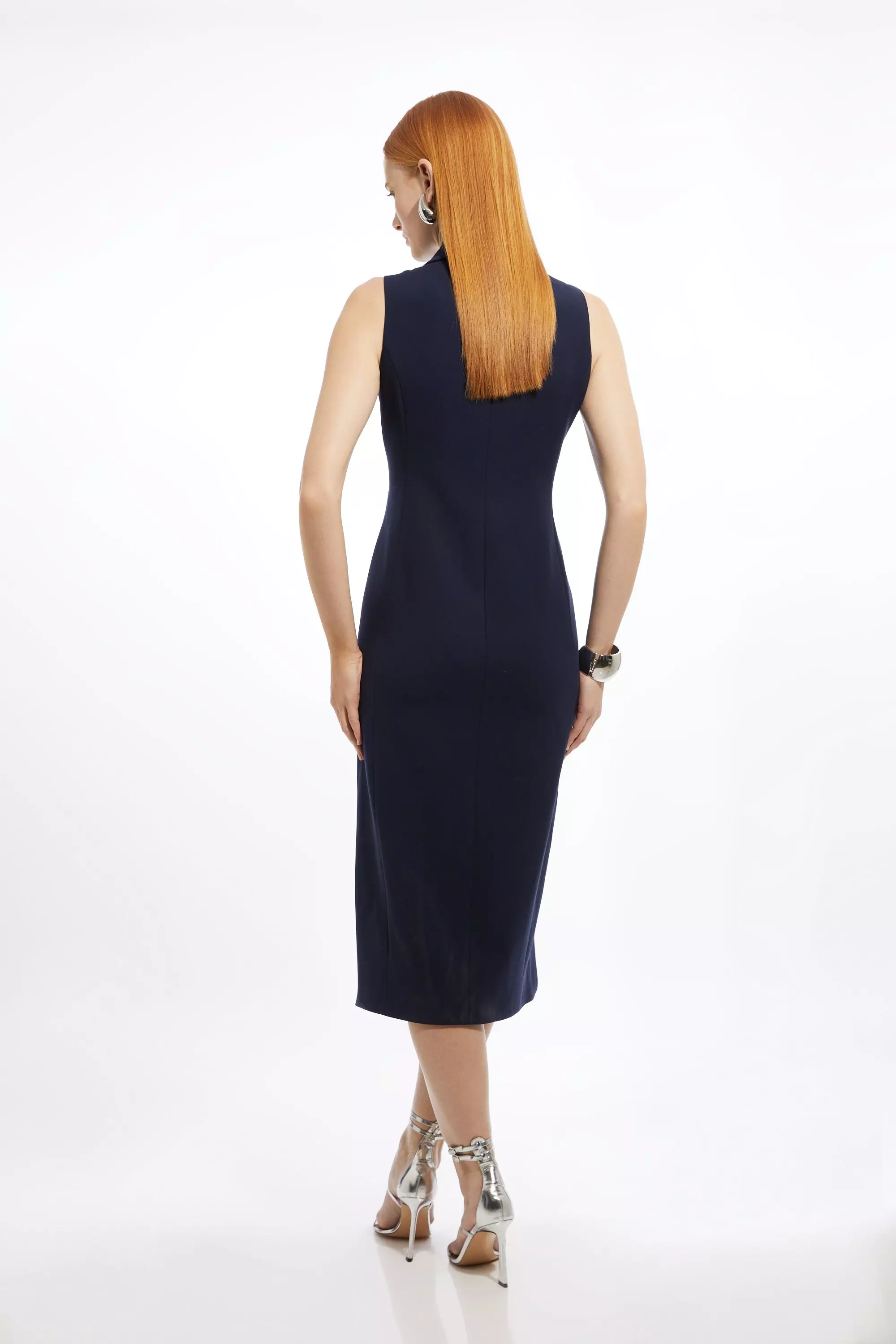 Navy Petite Compact Stretch Contrast Tipped Belted Pencil Maxi Dress alternative image