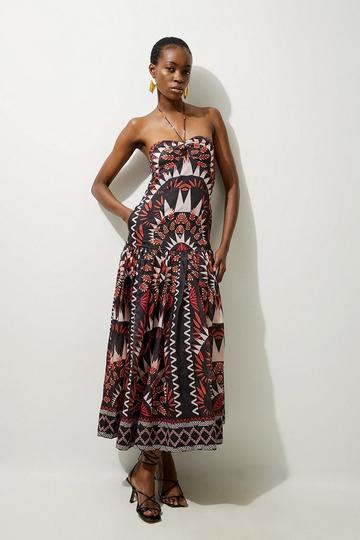 Black Petite Voile Mirrored Batik Woven Strappy Maxi Dress