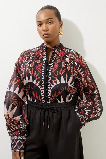 Plus Size Voile Mirrored Batik Off The Shoulder Woven Blouse black