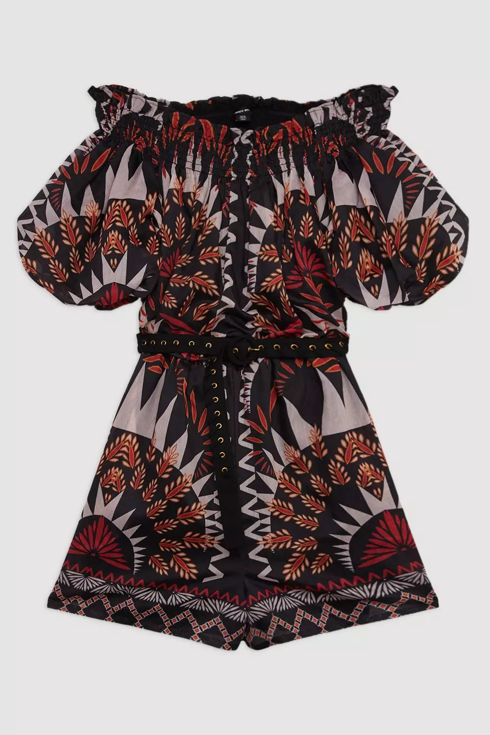 ★Karen Millen★ ボイルミラーフローラル バルドープレイスーツ KAREN MILLEN Tall Voile Mirrored Batik Bardot Woven Playsuit