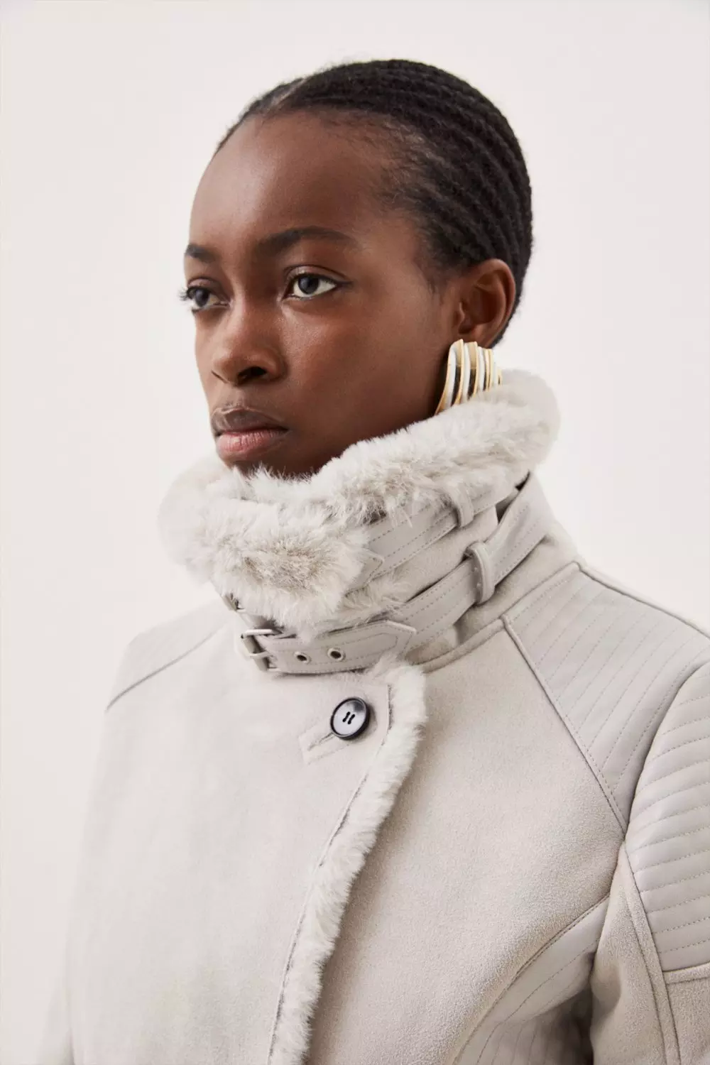 Grey Tall Faux Shearling Biker Longline Belted Coat alternative image