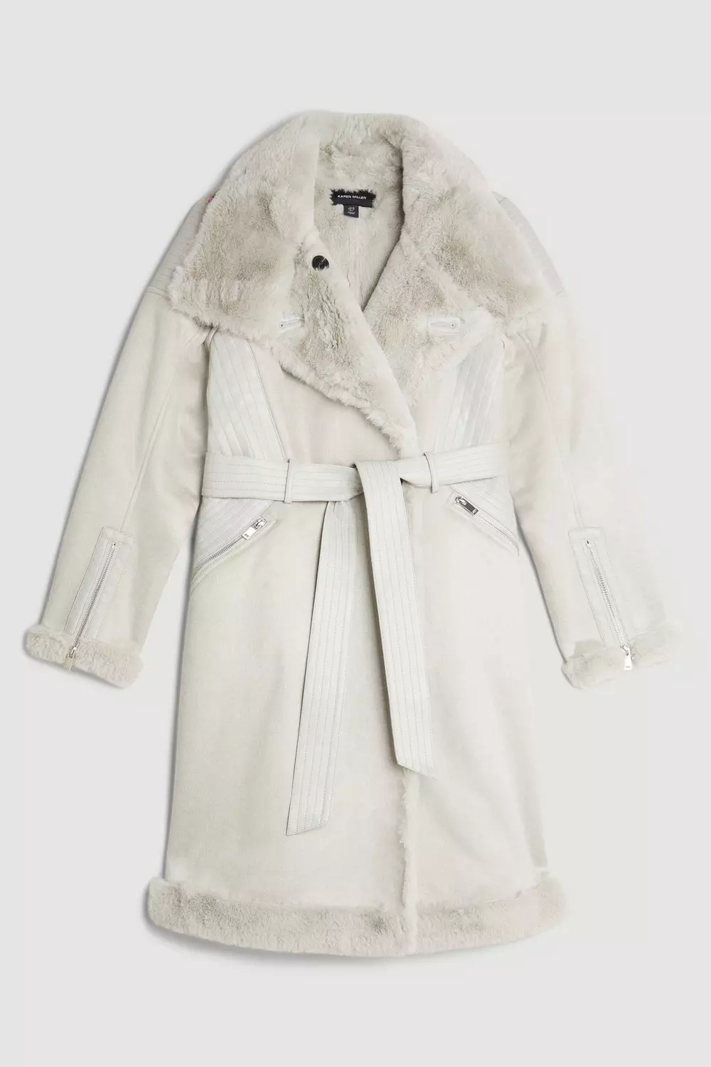 Grey Tall Faux Shearling Biker Longline Belted Coat alternative image