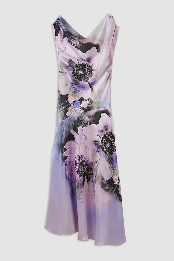 Plus Size Ooto Floral Heavy Satin Woven One Shoulder Maxi Plus Size Ooto Floral Heavy Satin Woven One Shoulder Maxi