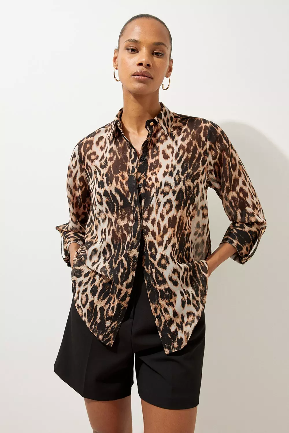 Viscose Cheetah Woven Sheer Beach Shirt Karen Millen