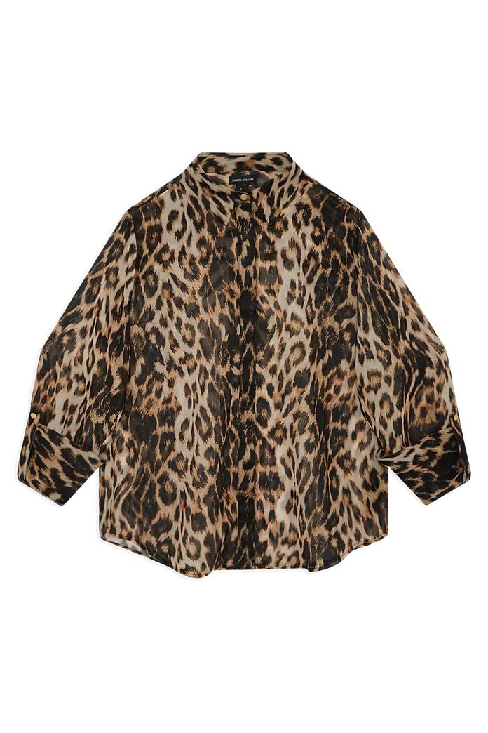 Viscose Cheetah Woven Sheer Beach Shirt | Karen Millen Viscose Cheetah Woven Sheer Beach Shirt | Karen Millen