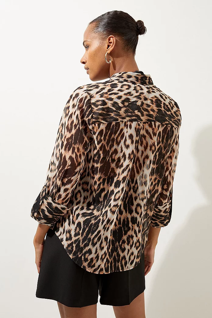 Viscose Cheetah Woven Sheer Beach Shirt | Karen Millen Viscose Cheetah Woven Sheer Beach Shirt | Karen Millen