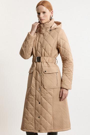 Quilted Hooded Longline Coat mushroom