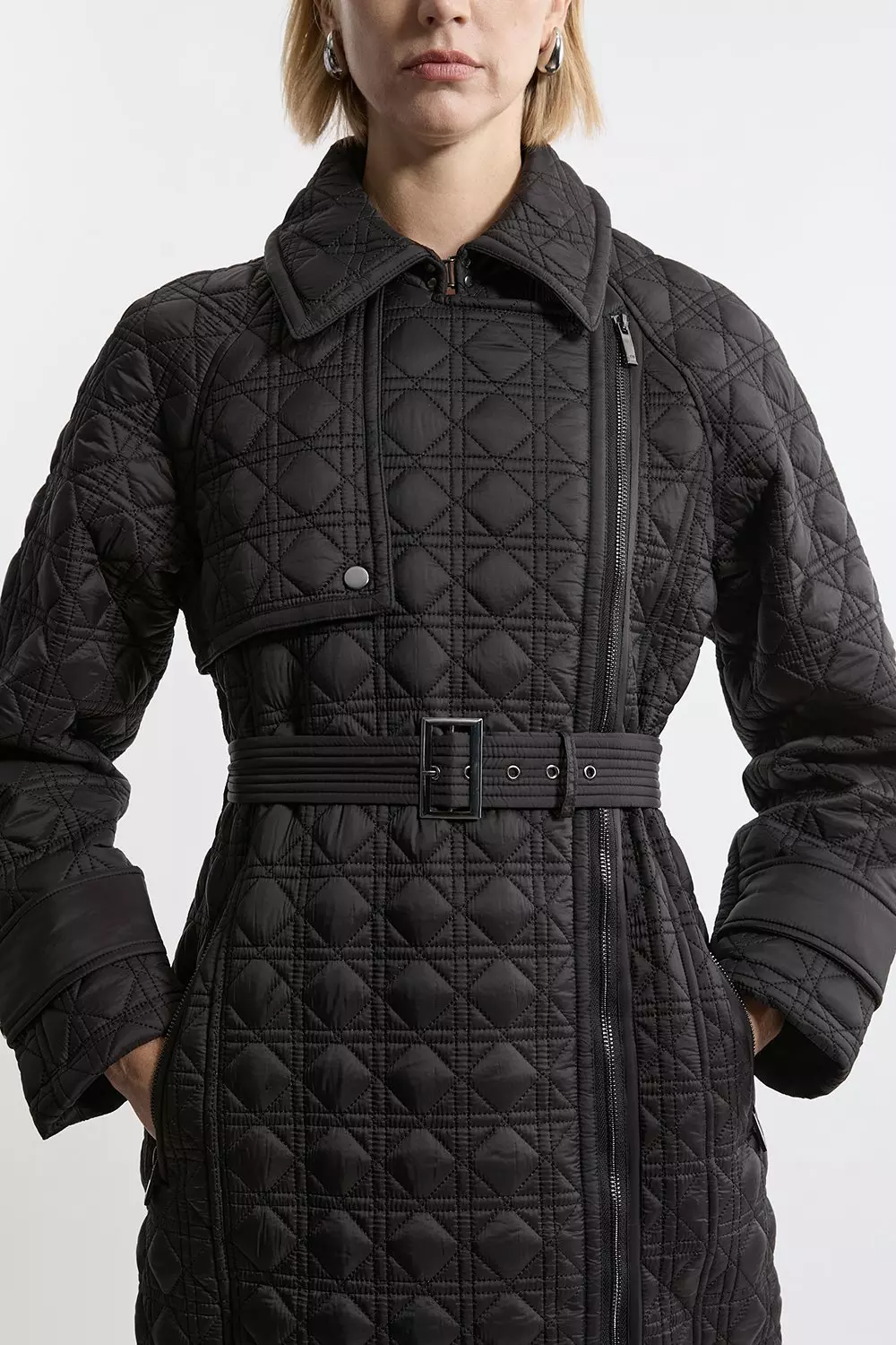 Quilted Belted Longline Trench Coat | Karen Millen