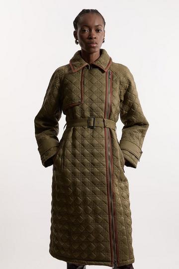 Quilted Belted Longline Trench Coat khaki