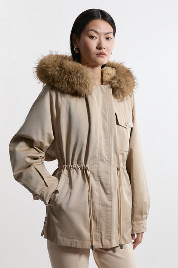 Faux Fur Lined Hooded Parka Coat camel