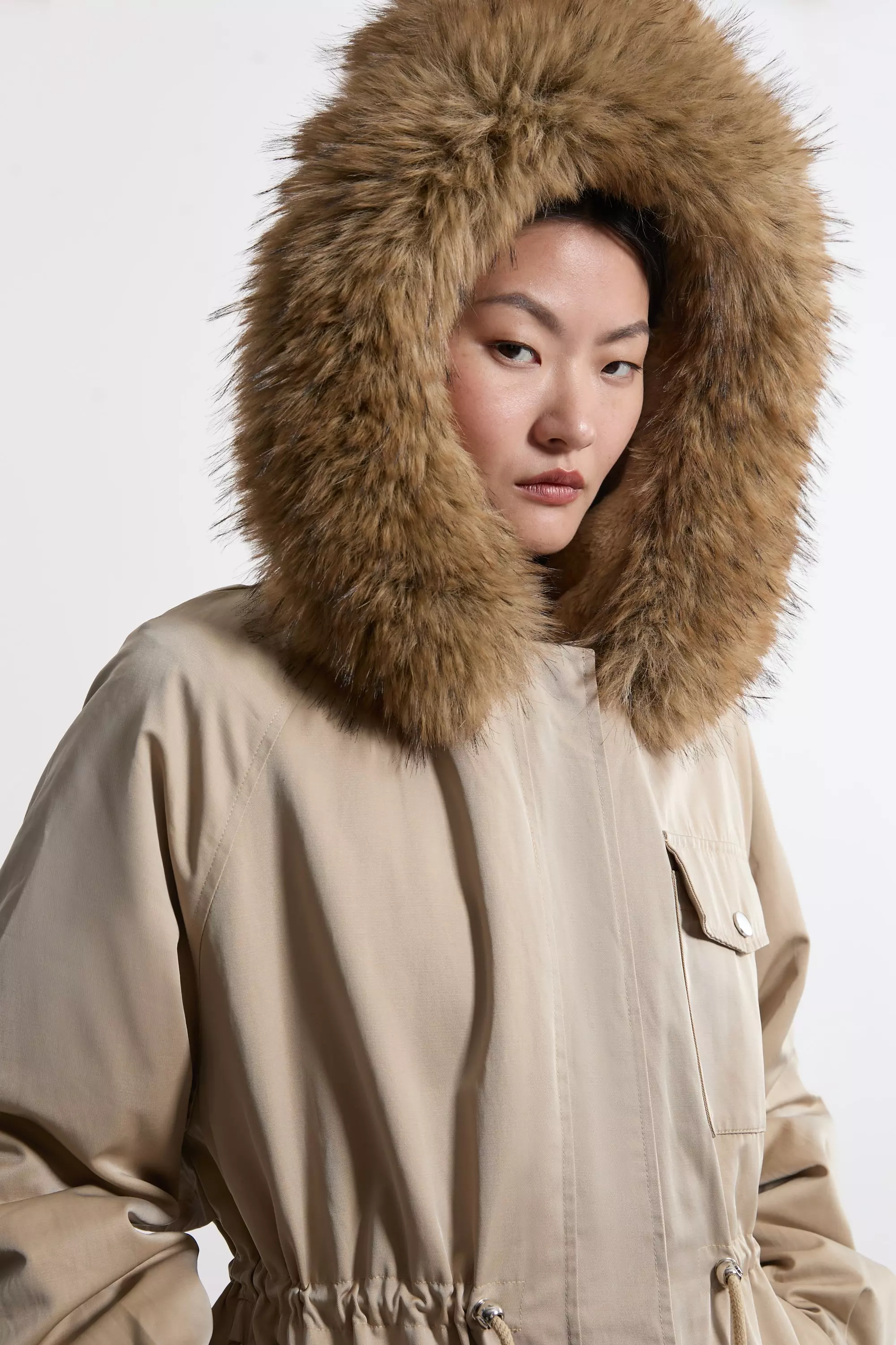 Lined parka with faux fur hood on sale