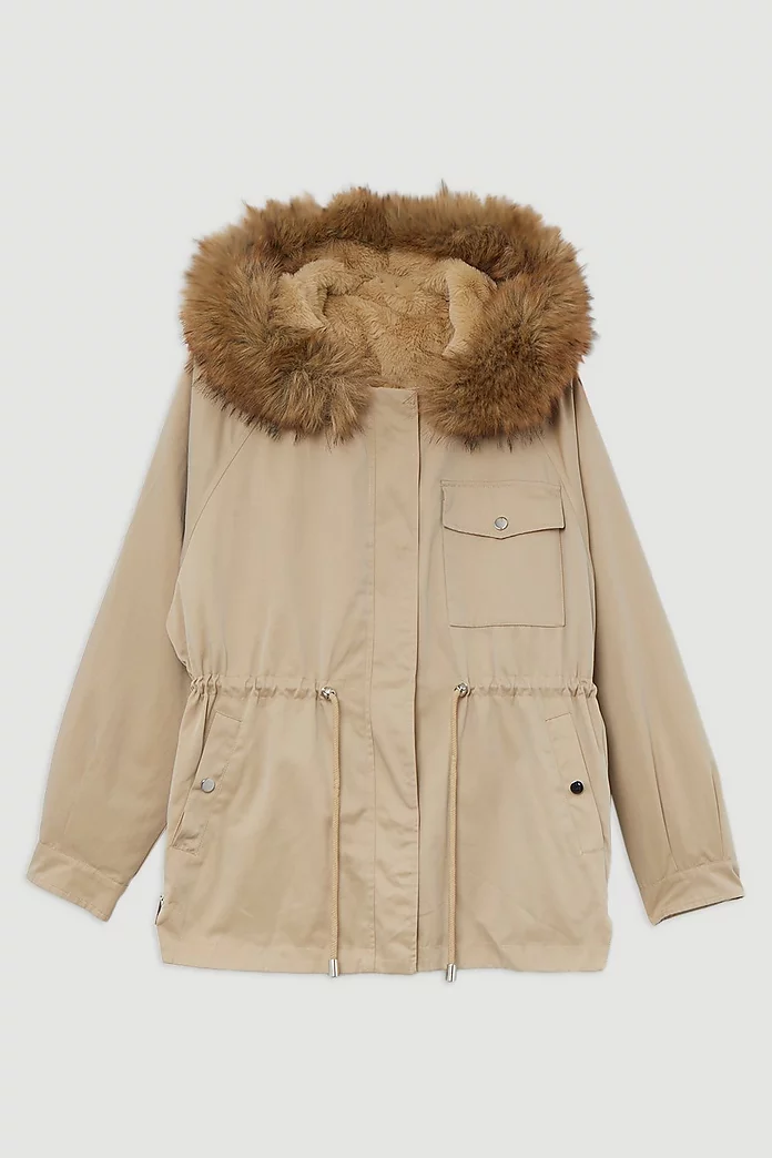Faux Fur Lined Hooded Parka Coat | Karen Millen Faux Fur Lined Hooded Parka Coat | Karen Millen