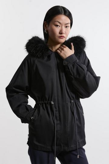 Faux Fur Lined Hooded Parka Coat navy