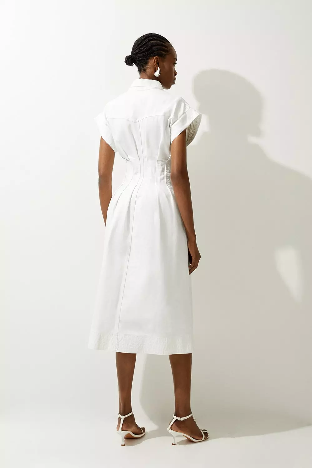 Denim Button Through Darted Waist Maxi Shirt Dress | Karen