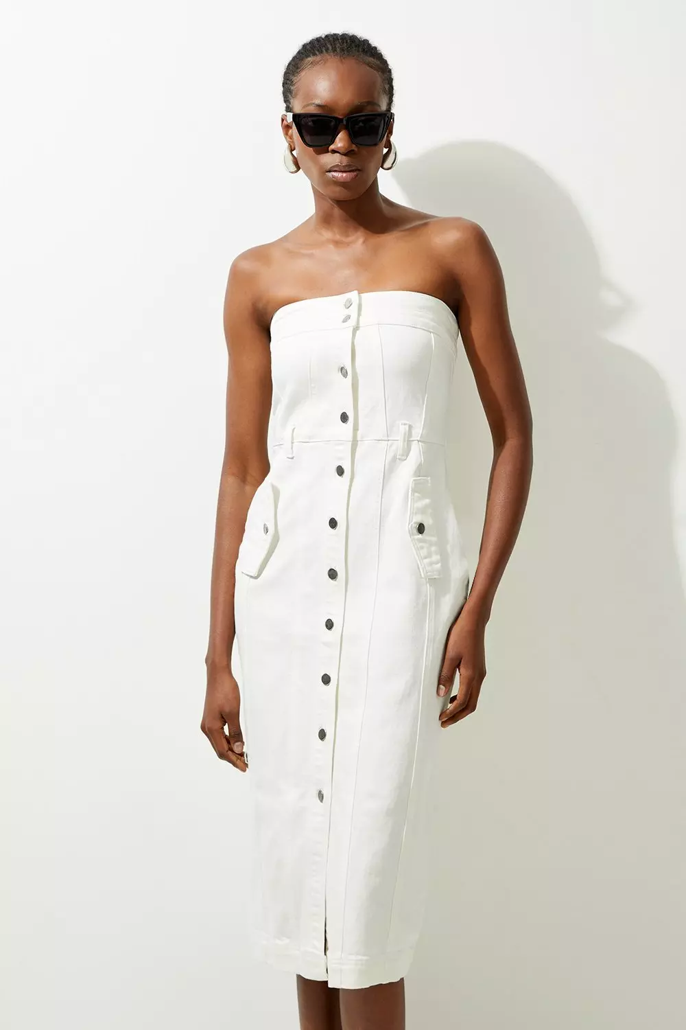 Denim Bandeau Button Through Maxi Dress Karen Millen
