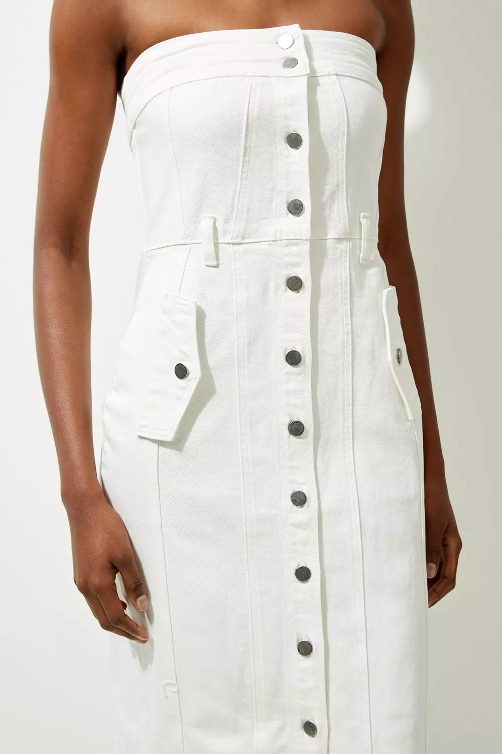 Denim Bandeau Button Through Maxi Dress | Karen Millen