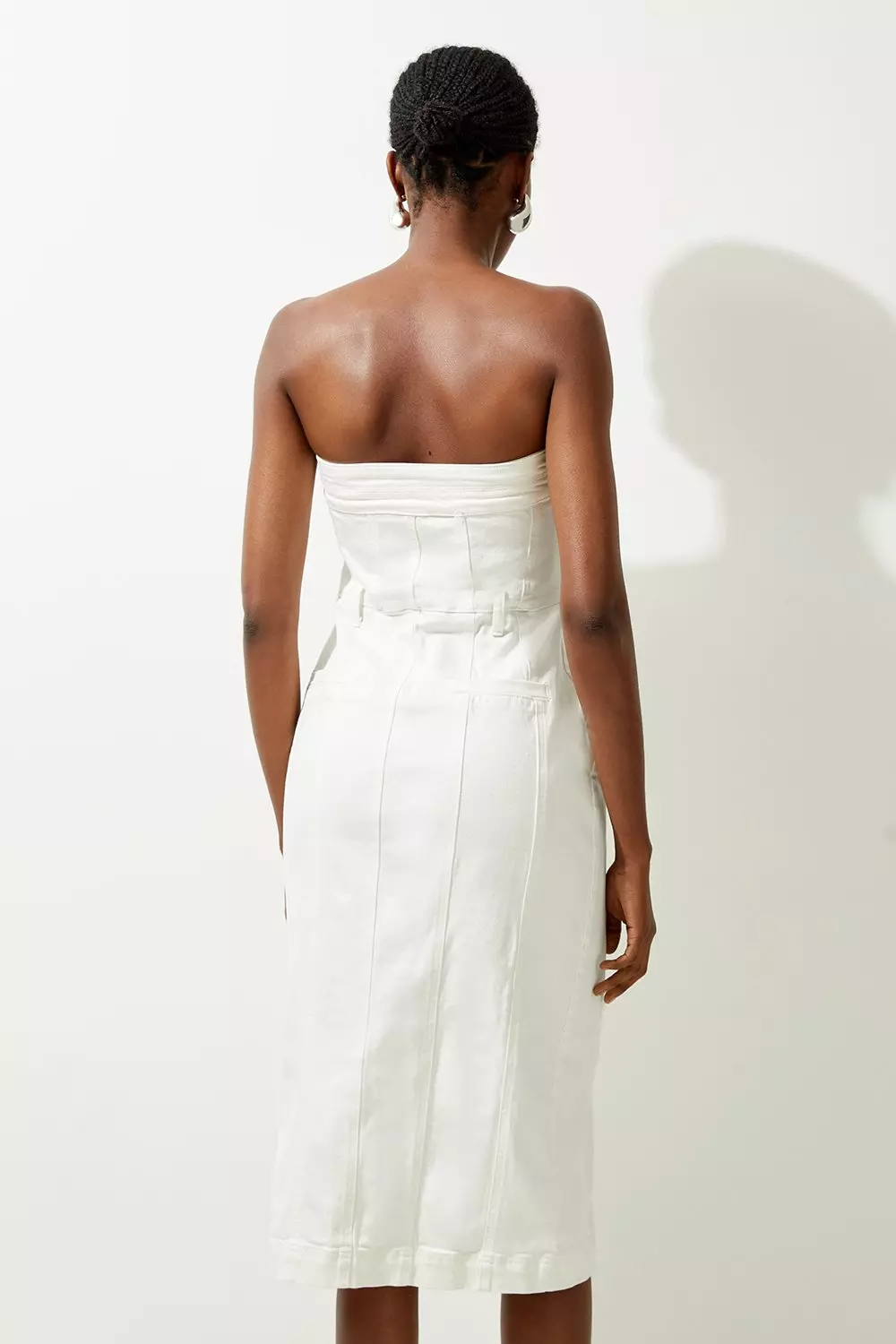 Denim Bandeau Button Through Maxi Dress | Karen Millen