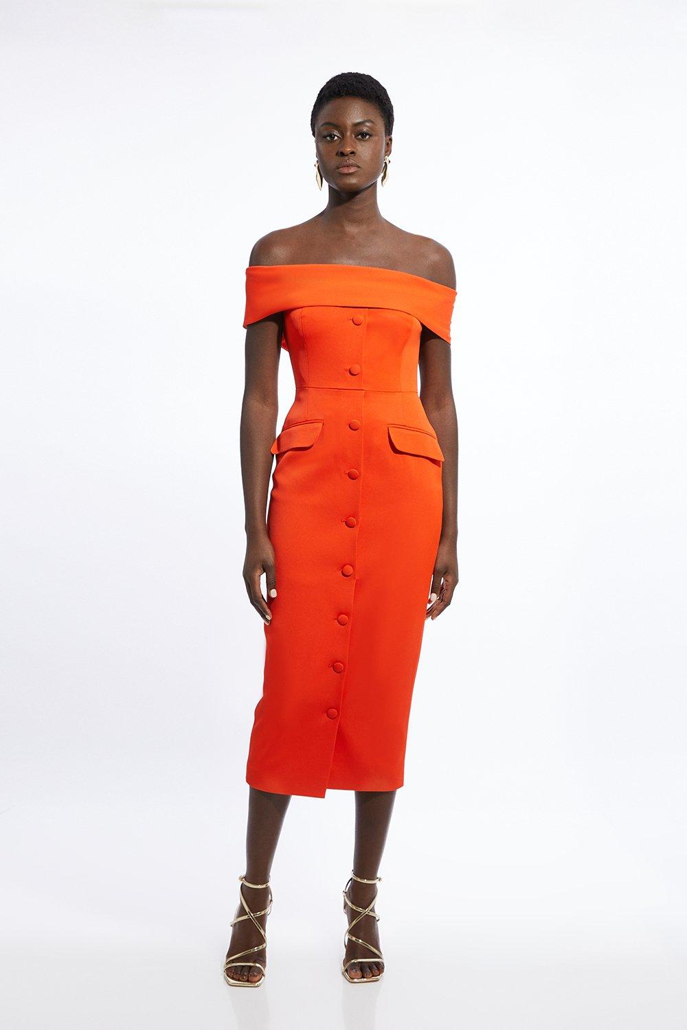 Orange button dress best sale