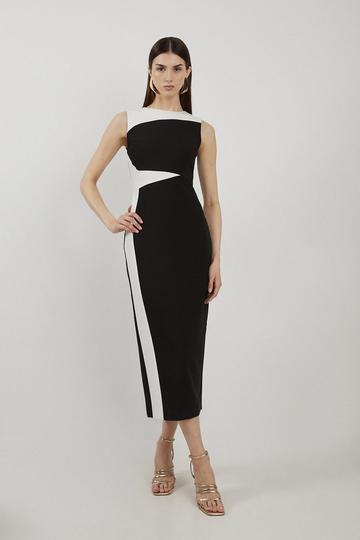 Clean Tailored Colour Block Pencil Midi Dress mono