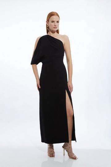 Petite Tailored Asymmetric Cold Shoulder Maxi Dress black