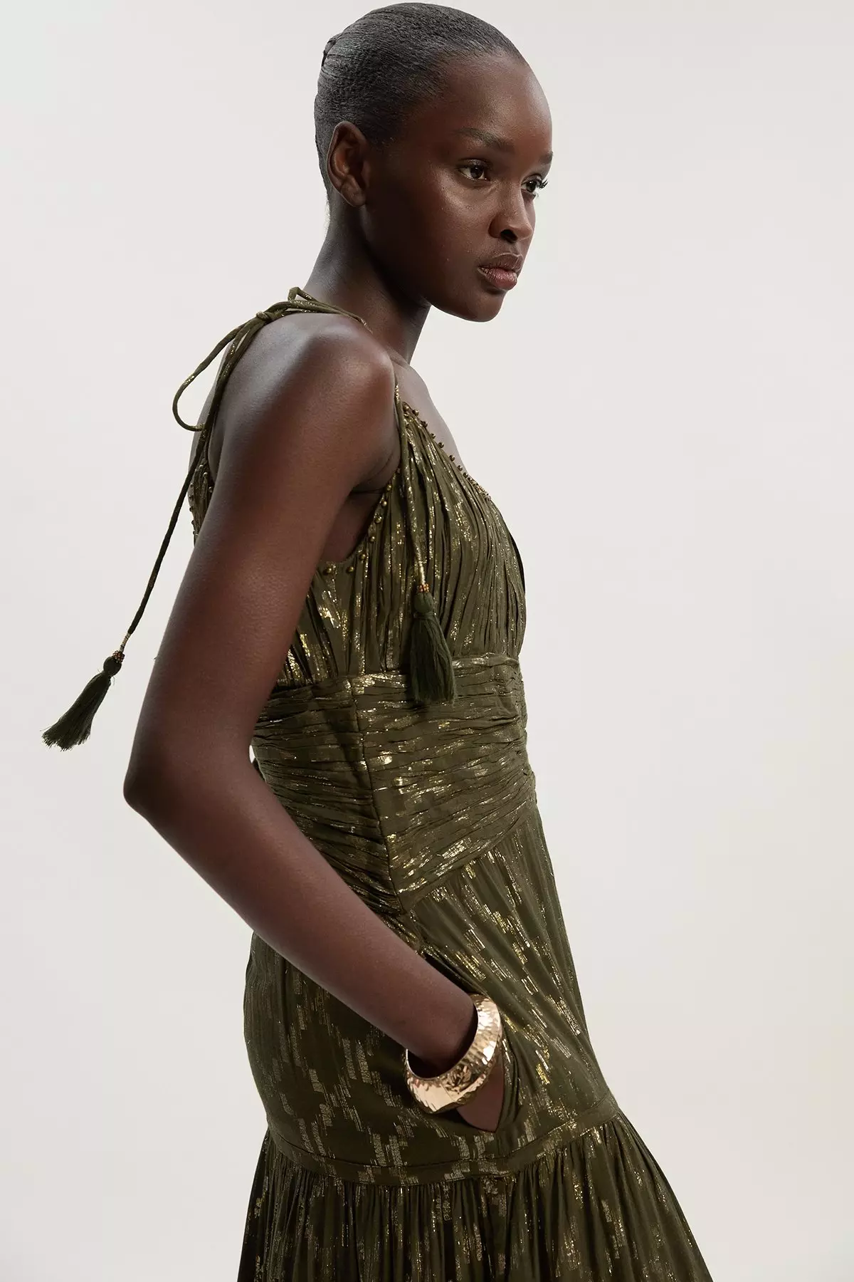 Viscose Metallic Thread Strappy Woven Sun Dress | Karen Millen