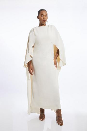 Plus Size Compact Stretch Viscose Cape Detail Maxi Dress cream