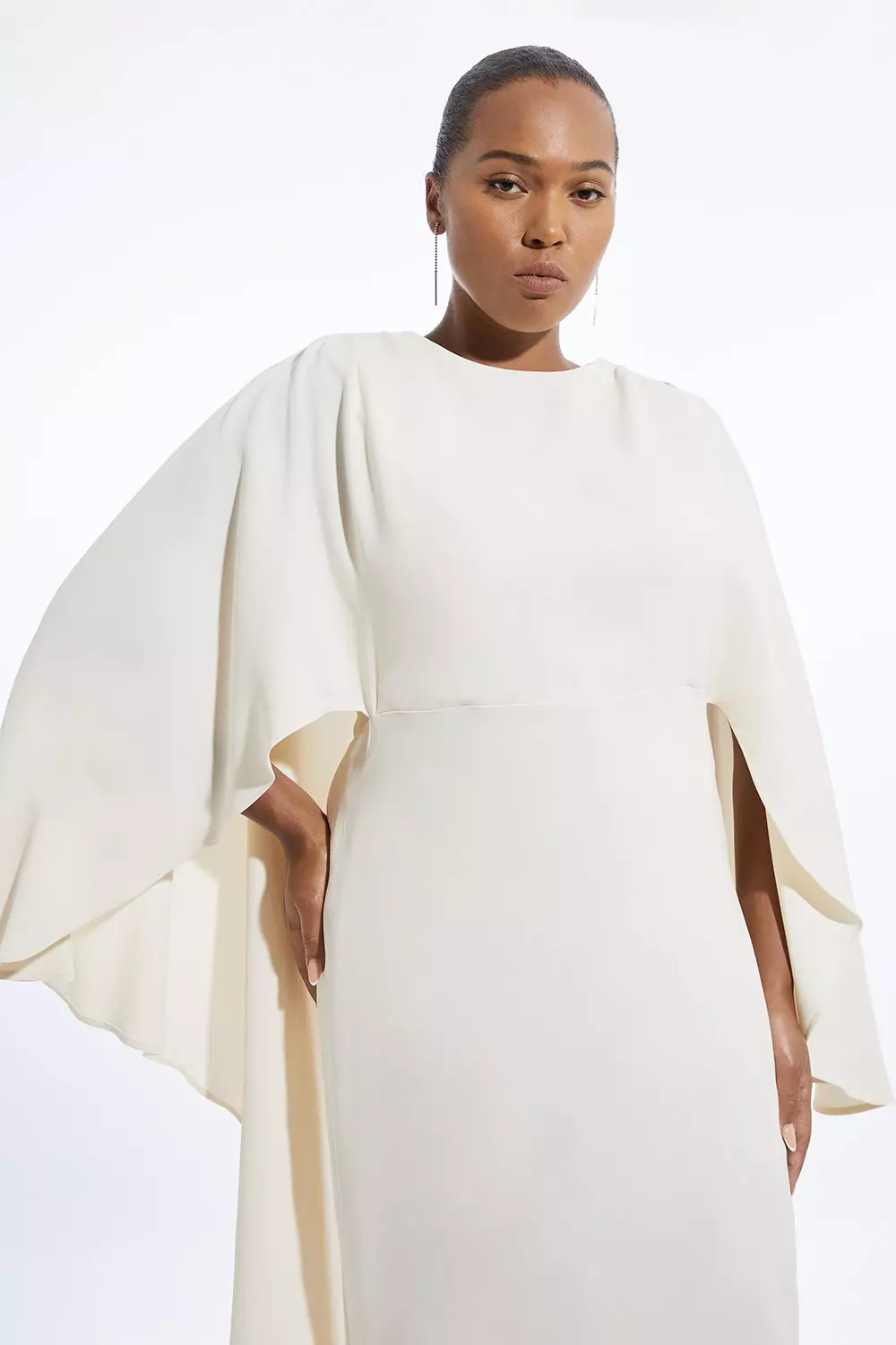 Plus Size Compact Stretch Viscose Cape Detail Maxi Dress