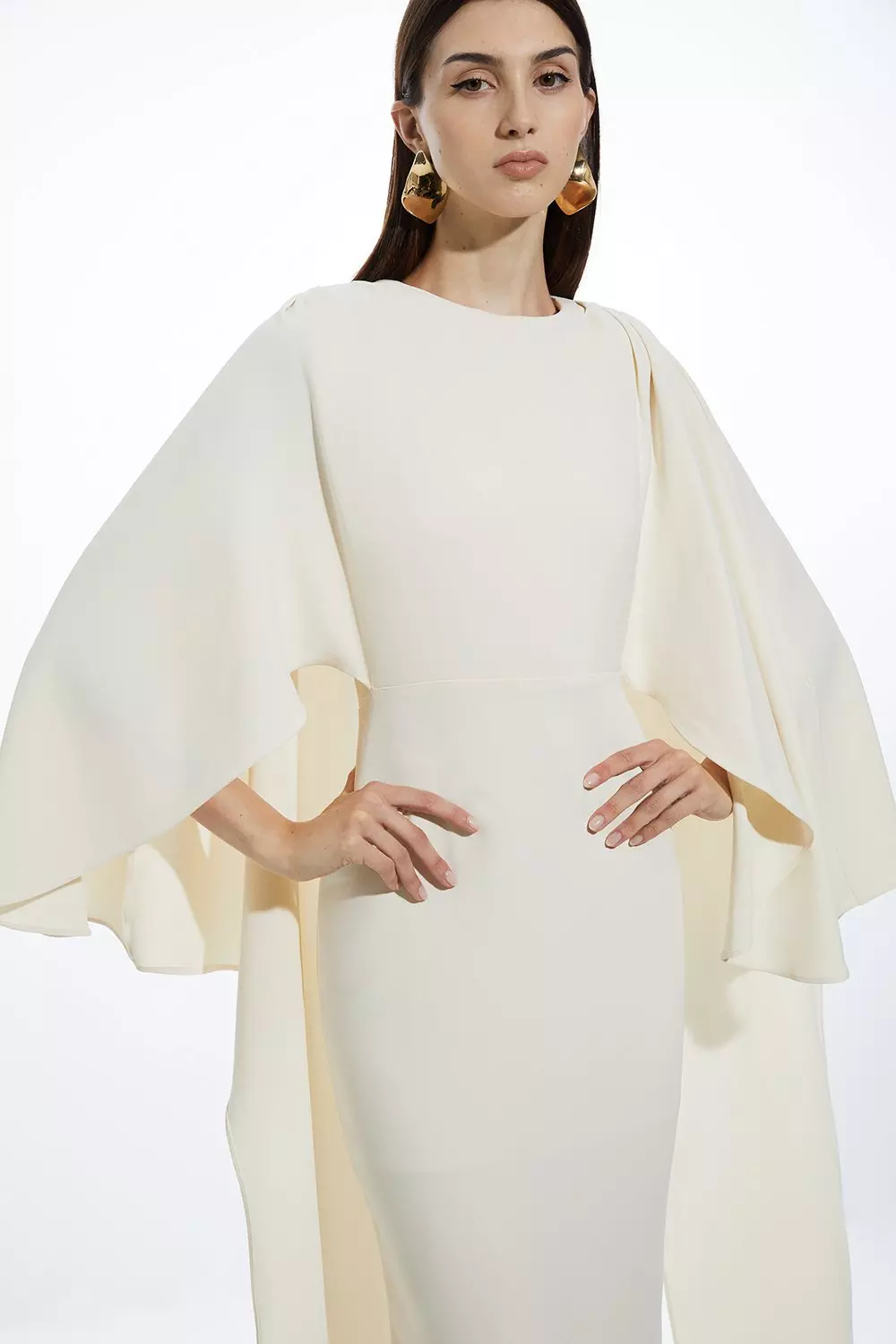 Compact Stretch Viscose Cape Detail Maxi Dress | Karen Millen