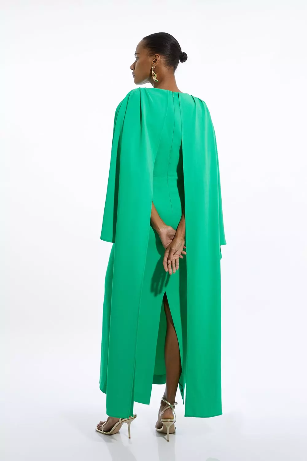Compact Stretch Viscose Cape Detail Maxi Dress | Karen Millen