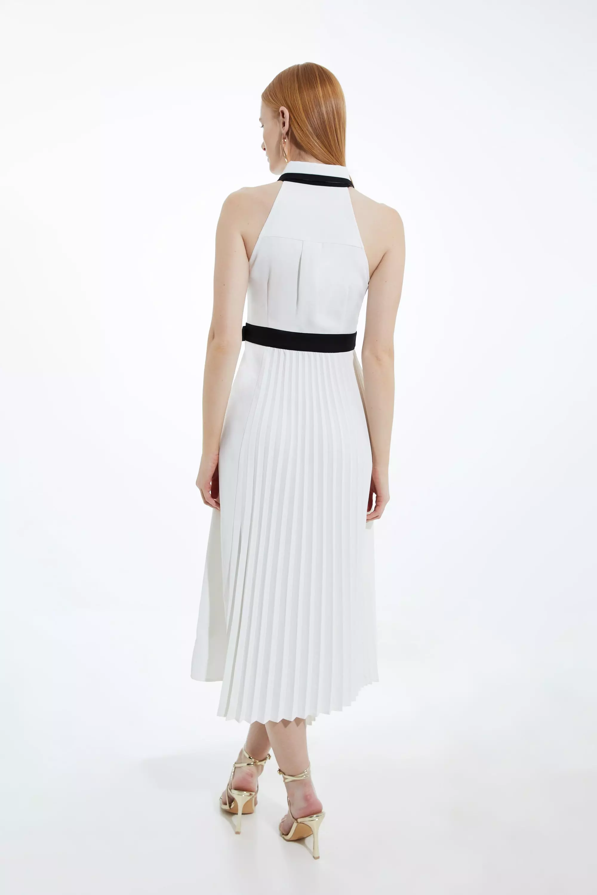 Petite Colour Block Twill Pleat Wrap Skirt Woven Midi Dress Karen Millen