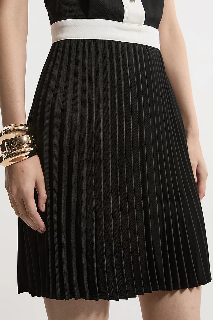 Color Block Twill Pleat Skirt Woven Mini Dress | Karen Millen Color Block Twill Pleat Skirt Woven Mini Dress | Karen Millen