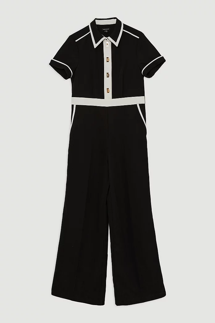 Color Block Twill Woven Jumpsuit | Karen Millen Color Block Twill Woven Jumpsuit | Karen Millen