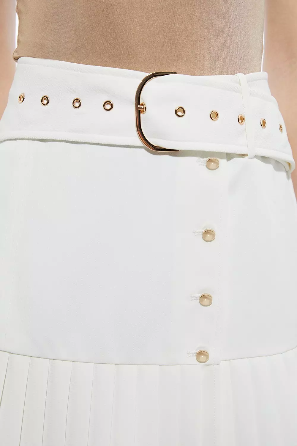 Twill Woven Belt Detail Pleated Mini Skirt | Karen Millen