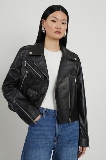 Leather Pocket Detail Biker Jacket