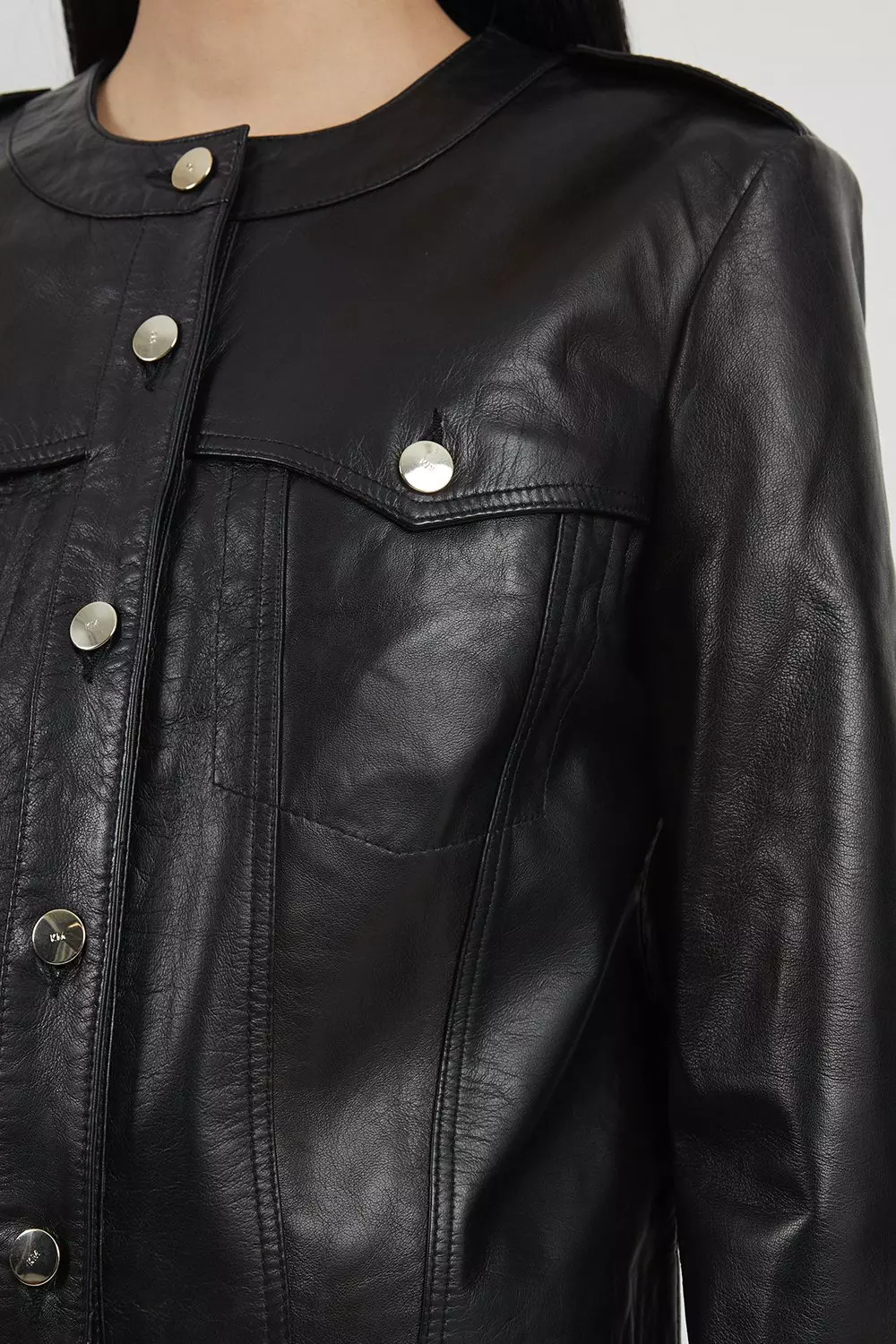 Collarless black jacket womens deals