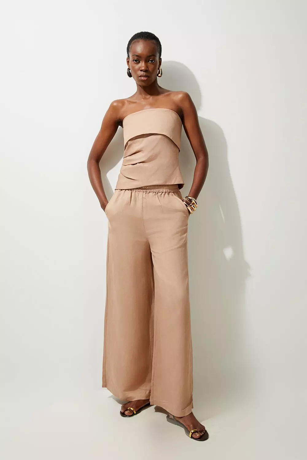 Neutral Viscose Linen Woven Bandeau alternative image