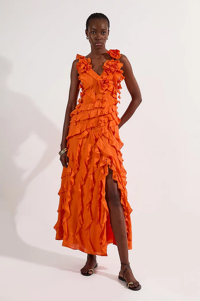 Tall Embellished Ruffle Strappy Woven Maxi Dress | Karen Millen Tall Embellished Ruffle Strappy Woven Maxi Dress | Karen Millen