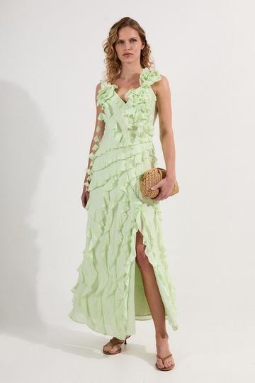 Petite Embellished Ruffle Strappy Woven Maxi Dress sage