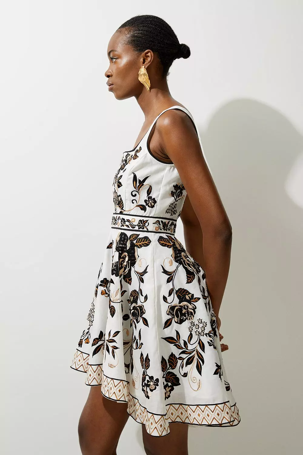 Petite Cotton Embroidery Woven Mini Dress | Karen Millen
