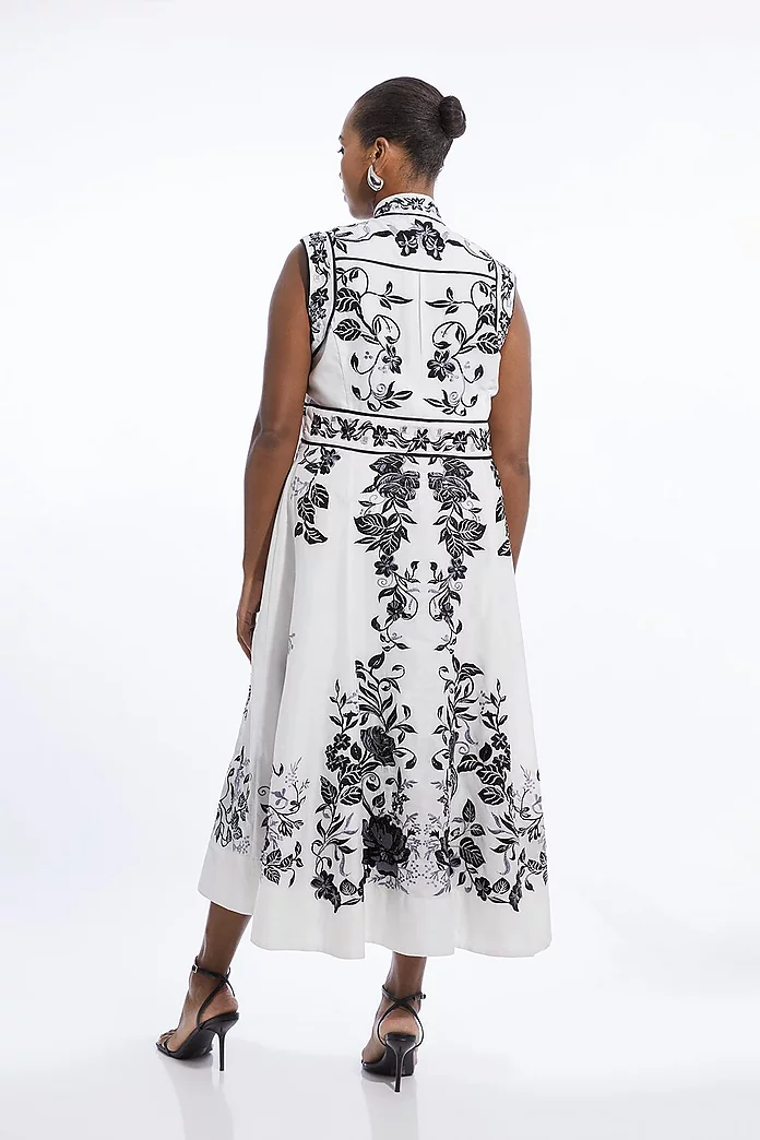 Plus Size Cotton Embroidery Woven Button Up Midi Dress Plus Size Cotton Embroidery Woven Button Up Midi Dress