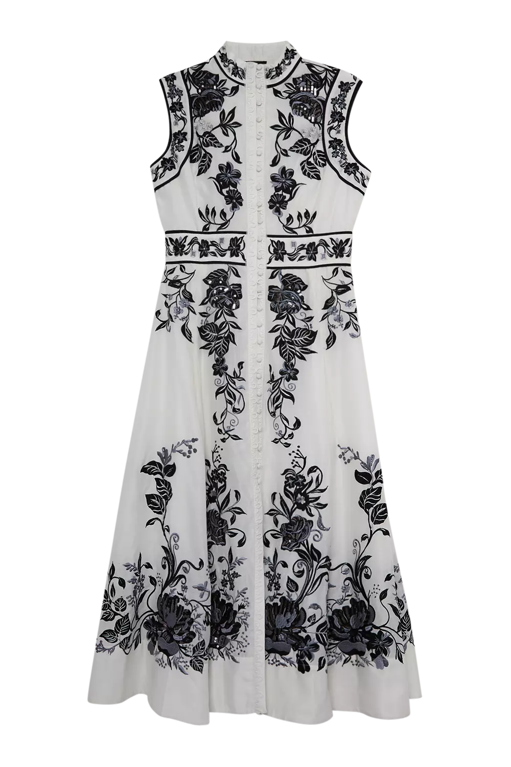 安心追跡付【KAREN MILLEN】コットン刺繍ボタンアップドレス Cotton Embroidery Woven Button Up Midi Dress | Karen Millen