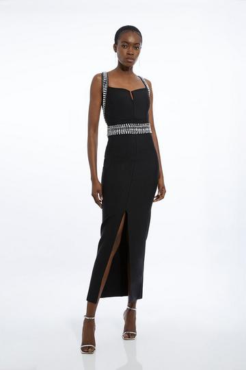 Black Tall Bandage Figure Form Embellished Maxi Dress